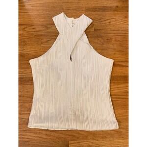 Anthropologie Textured Halter‎ Neck Crop Top White XXS